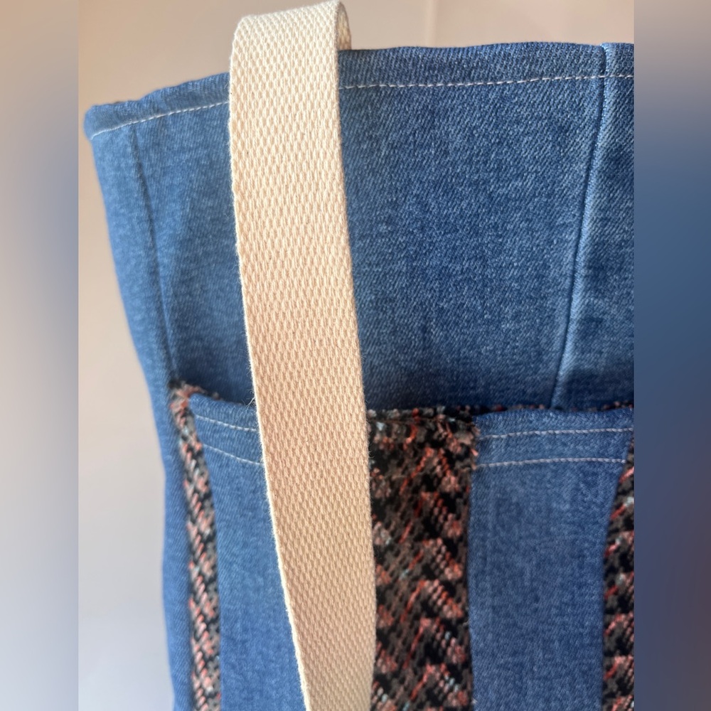 Denim Tote Bag- Velvet Interior Large - Picture 6 of 9